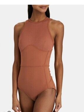 NEW BALANCE × Bandier Paneled Bodysuit Size Small Womens Active Terracotta